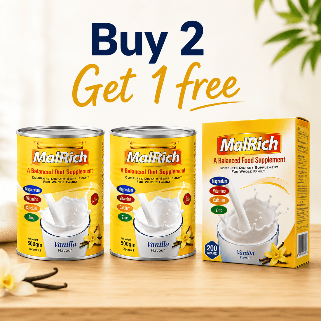 MalRich weight gain supplement Family Nutrition Combo 2×400 grams plus 1×200 grams